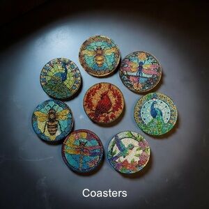 Beautiful Hand Crafted Diamond Art 8 Piece Coasters Set